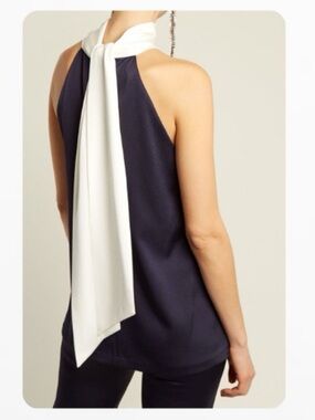 Galvan London Black Satin Halter Tank with White Cowl Neck and Tie Back